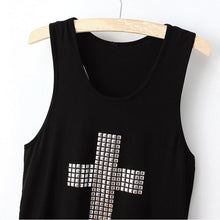 women sexy t-shirts scoop neckline shining cross vest racerback tanks women tops black J4U66