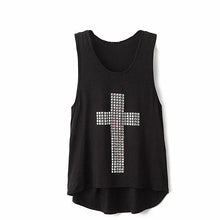 women sexy t-shirts scoop neckline shining cross vest racerback tanks women tops black J4U66