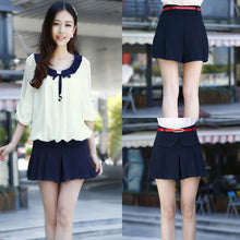 women shorts pleated layerculottes chiffon shorts high waist shorts dark blue J4U66