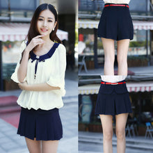 women shorts pleated layerculottes chiffon shorts high waist shorts dark blue J4U66
