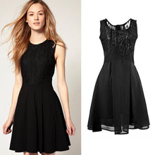 sexy women chiffon dresses lace top sleeveless tank dress skater dress black J4U66