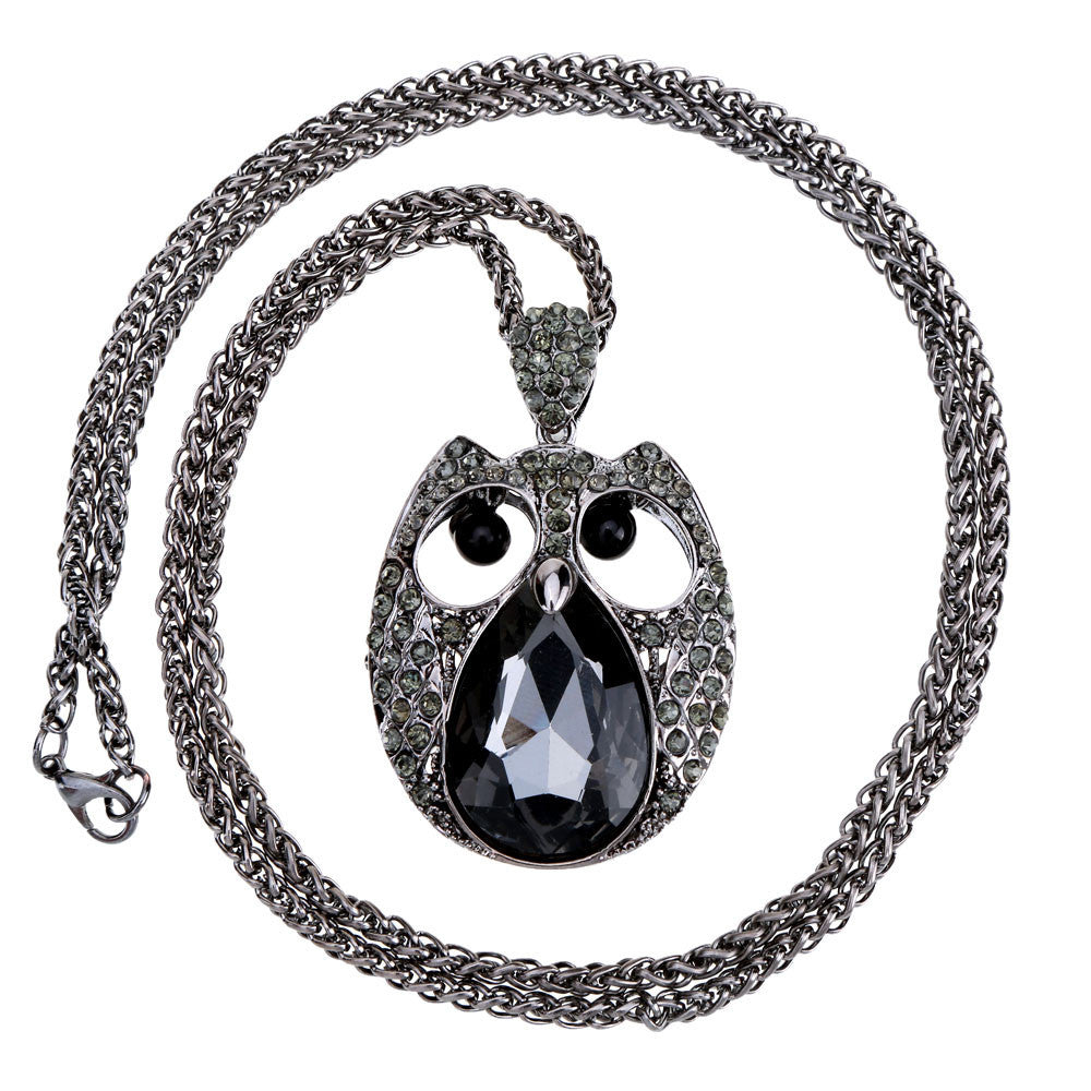 women rhinestone necklaces cool black owl pendant necklaces link chain necklace jewelry J4U66