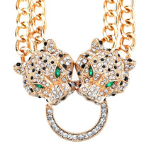 punk jewelry rhinestone dragon leopard head pendant necklace golden wide chain necklace for woman man J4U66