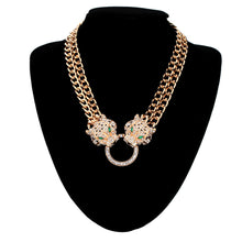punk jewelry rhinestone dragon leopard head pendant necklace golden wide chain necklace for woman man J4U66