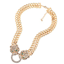 punk jewelry rhinestone dragon leopard head pendant necklace golden wide chain necklace for woman man J4U66