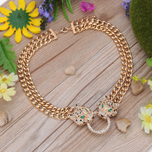 punk jewelry rhinestone dragon leopard head pendant necklace golden wide chain necklace for woman man J4U66