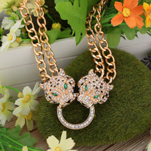 punk jewelry rhinestone dragon leopard head pendant necklace golden wide chain necklace for woman man J4U66