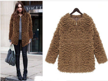 women fluffy shaggy coat curly faux fur round neck zipper super worthy warm outerwear J4U66