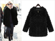 women fluffy shaggy coat curly faux fur round neck zipper super worthy warm outerwear J4U66