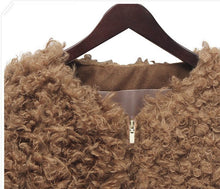 women fluffy shaggy coat curly faux fur round neck zipper super worthy warm outerwear J4U66