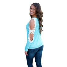 women tops long sleeve t-shirts round neck crochet lace casual loose tops plus size t-shirts femme J4U66
