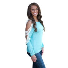 women tops long sleeve t-shirts round neck crochet lace casual loose tops plus size t-shirts femme J4U66