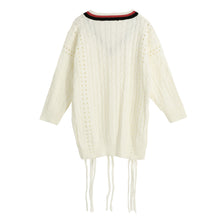 women long sleeve loose sweater v neck hollow out knitted pullover girl casual top knitwear beige J4U66