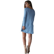 fall dress women long sleeve basic loose short office dress solid o neck shift dress watermelon red blue J4U66