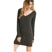 Fashion European Women Dress Long Sleeve V-Neck Jumper Slim Knit Dress Plus Size  J4U66
