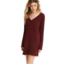 Fashion European Women Dress Long Sleeve V-Neck Jumper Slim Knit Dress Plus Size  J4U66