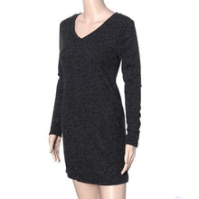 Fashion European Women Dress Long Sleeve V-Neck Jumper Slim Knit Dress Plus Size  J4U66