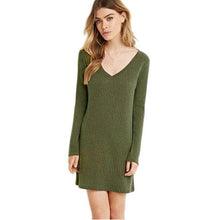 Fashion European Women Dress Long Sleeve V-Neck Jumper Slim Knit Dress Plus Size  J4U66