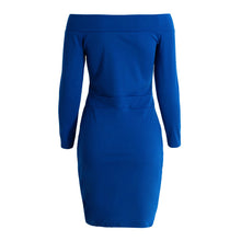 sexy women off shoulder bodycon dress slash neck long sleeve plus size dress pocket solid pencil dress J4U66