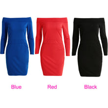 sexy women off shoulder bodycon dress slash neck long sleeve plus size dress pocket solid pencil dress J4U66