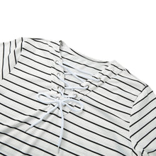 t-shirts women striped tie tops v neck lace up long sleeves pullovercasual top shirt white camisas femininas J4U66