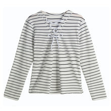 t-shirts women striped tie tops v neck lace up long sleeves pullovercasual top shirt white camisas femininas J4U66
