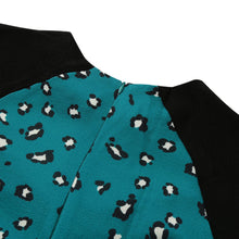 women blue leopard print dress contrast splicing zipper round neck tunique 3/4 sleeve mini straight dress J4U66