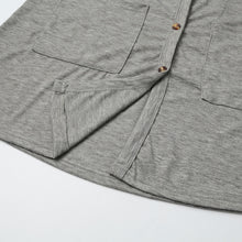 women loose jacket button down tunic shirt pocketed v neck long sleeves casual knitted long tees women grey J4U66