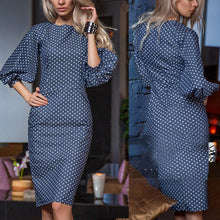 women polka dots print dress casual o neck lantern sleeves dress elegant bodycon party dress vestidos J4U66