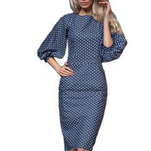 women polka dots print dress casual o neck lantern sleeves dress elegant bodycon party dress vestidos J4U66
