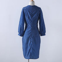 Polka Dots Print Dress Casual O-neck Lantern Sleeves Dress Elegant Bodycon Party Dress Vestidos J4U66