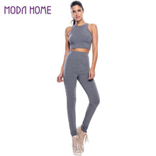 women two piece tracksuit set racer back sexy crop top high elastic waist long pants stretchy set clothing J4U66