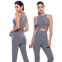 women two piece tracksuit set racer back sexy crop top high elastic waist long pants stretchy set clothing J4U66
