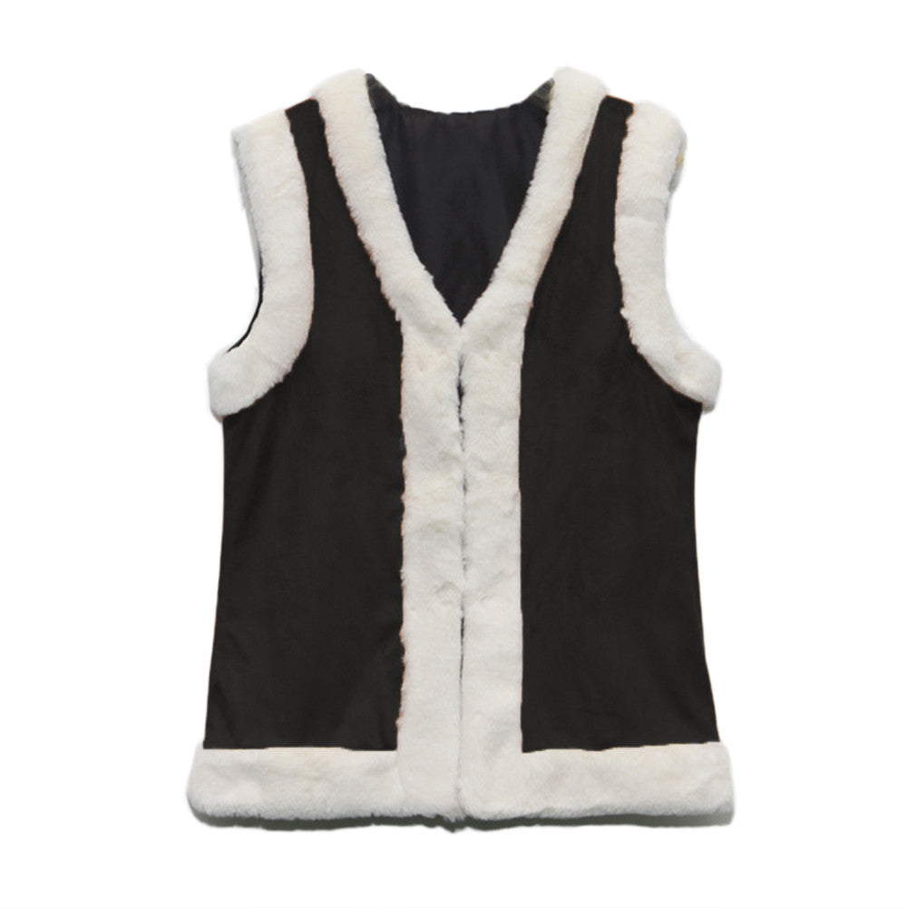 Flocking Faux Fur Sleeveless Vest Women Leather Patchwork Warm Waistcoat Black Yellow Colete Feminino Outwear J4U66