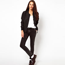 bomber women jacket slim short coat zipper vintage outerwear long sleeve women coat black army green J4U66