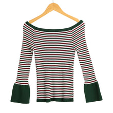 women knitted sweater striped slash neck flare sleeve high elastic pullover ladies slim tops knitwear J4U66