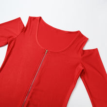 off the shoulder women bodycon dress front zip opening long sleeve fancy party dress club wear black royal blue red J4U66
