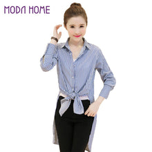 vertical striped women blouse casual shirts streetwear  long sleeve women tops blue J4U66