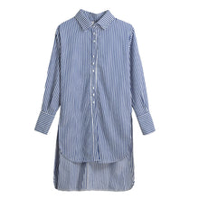 vertical striped women blouse casual shirts streetwear  long sleeve women tops blue J4U66