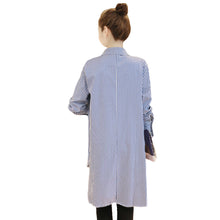 vertical striped women blouse casual shirts streetwear  long sleeve women tops blue J4U66
