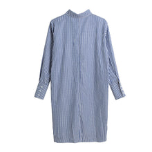 vertical striped women blouse casual shirts streetwear  long sleeve women tops blue J4U66