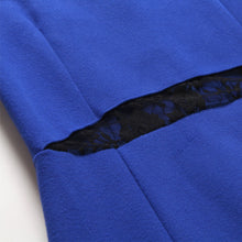 dress women woollen lace dress insert slit back stand neck elegant party dress back zipper slim dress blue J4U66