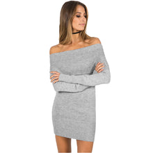 women off the shoulder knitted dress long sleeve party short mini dress black grey bodycon dress J4U66