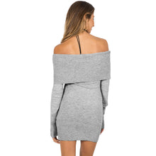 women off the shoulder knitted dress long sleeve party short mini dress black grey bodycon dress J4U66
