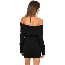 women off the shoulder knitted dress long sleeve party short mini dress black grey bodycon dress J4U66
