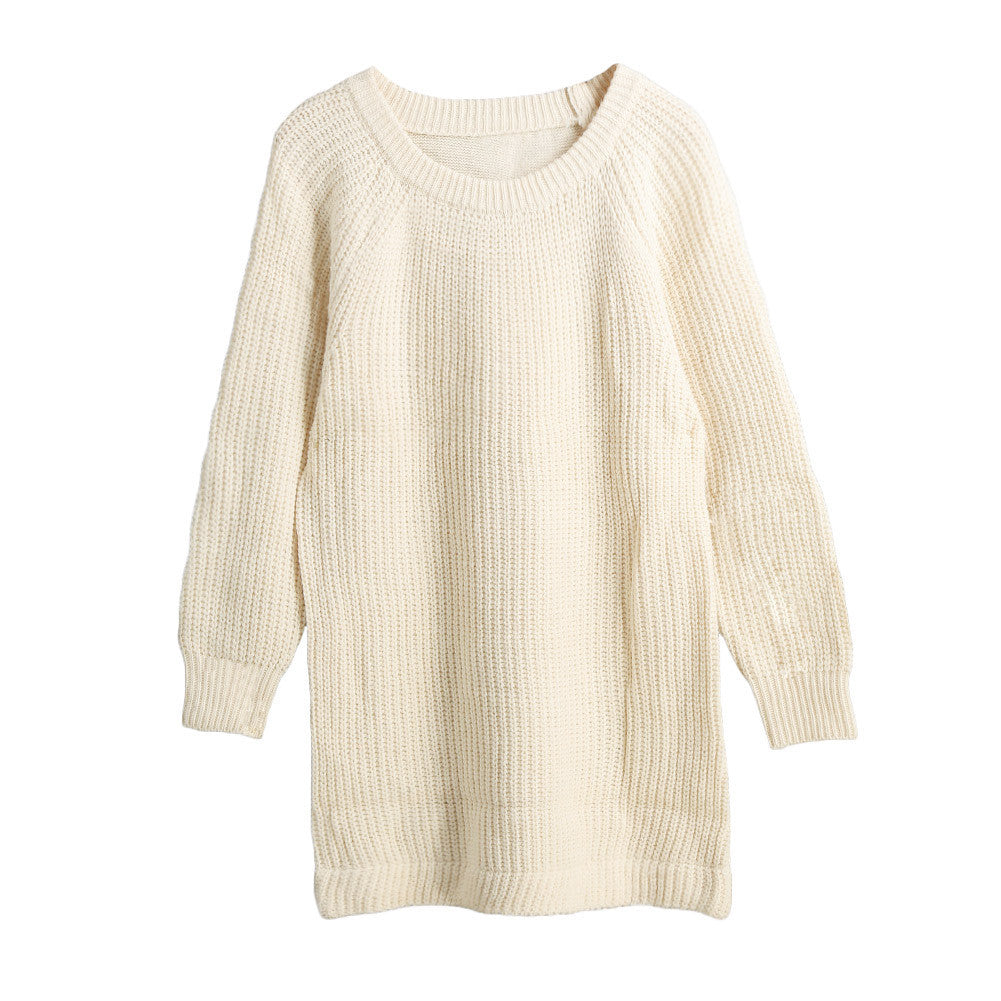 women knitted sweater solidcolor round neck long sleeves warm pullover women tops blusas J4U66
