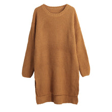 women knitted sweater vertical stripes long pullover knitting dip hem o neck loose warm tops J4U66