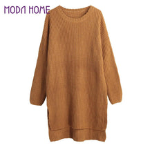 women knitted sweater vertical stripes long pullover knitting dip hem o neck loose warm tops J4U66