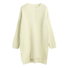 women knitted sweater vertical stripes long pullover knitting dip hem o neck loose warm tops J4U66