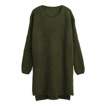 women knitted sweater vertical stripes long pullover knitting dip hem o neck loose warm tops J4U66